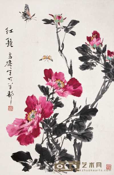 王雪涛  牡丹蝴蝶 镜心 70×45cm